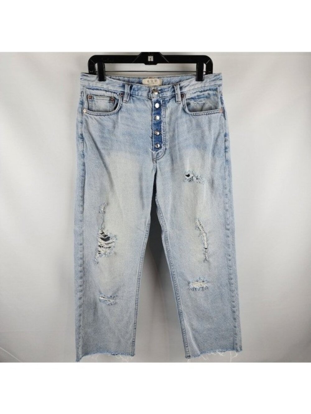 We The FREE PEOPLE Rolling On The River Jeans Denim Light Wash High Rise Sz 28